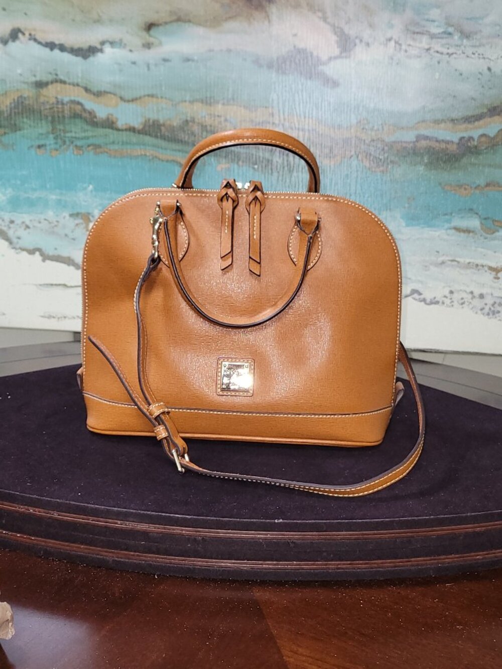 Dooney & Bourke Domed Zip Zip Satchel - British Tan Saffiano Leather -Item #HL17